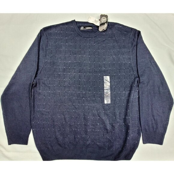 Men's WP Weatherproof Blue Long-Sleeve Pullover Crew Neck Sweater Ribbed Knit XL - Picture 1 of 11